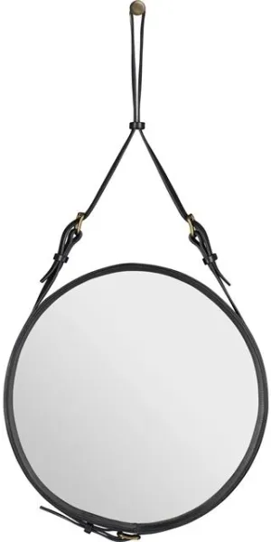GUBI Adnet Väggspegel Rund Svart Läder Ø45 cm